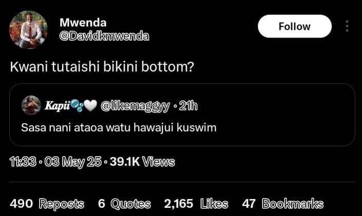 Mwenda avidkuwenda follow kwani tutaishi bikini bottom? kapüi likena 21h sasa na