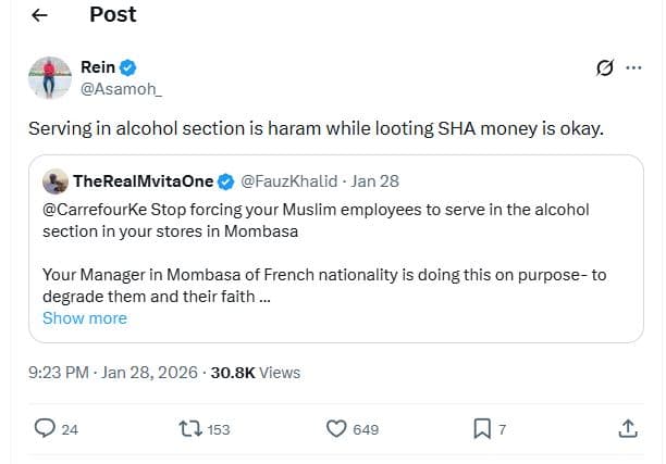 Post rein asamoh serving in alcohol section is haram while looting sha money is