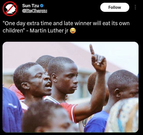 Sun tzu iyschanzu follow one day extra time and late winner will eat its own chi