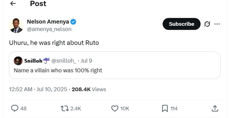 Post nelson amenya amenya_nelson subscribe uhuru he was right about ruto snilloh