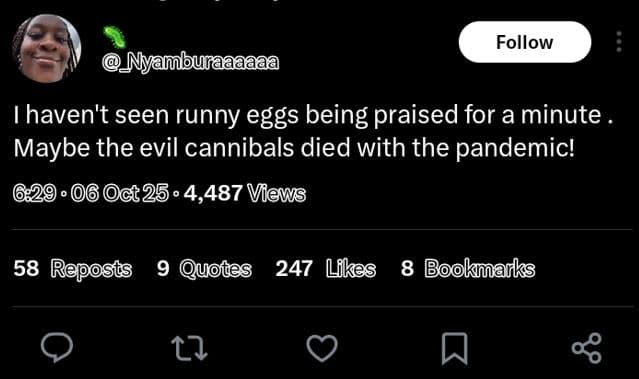 Follow nyamburaaaaaa haven't seen runny eggs being praised for a minute maybe th