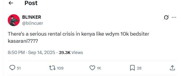 Post blinker blincuer there's a serious rental crisis in kenya like wdym 1ok bed