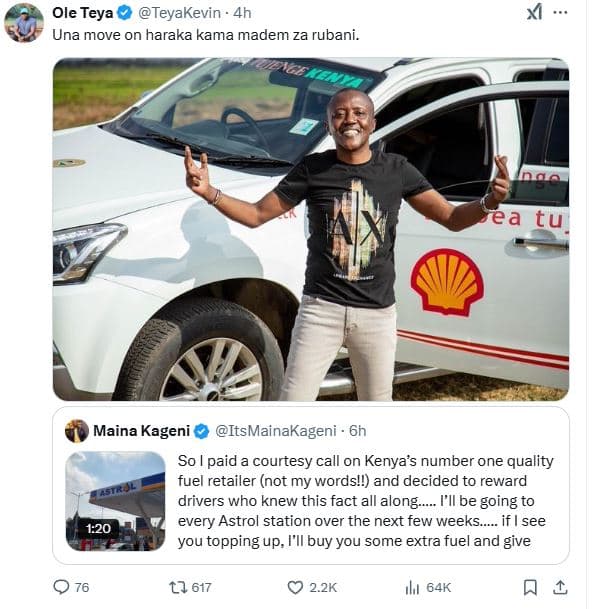 Ole teya teyakevin 4h una move on haraka kama madem za rubani. pao jea tu maina