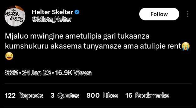 Helter skelter ib a mista_helter follow mjaluo mwingine ametulipia gari tukaanza
