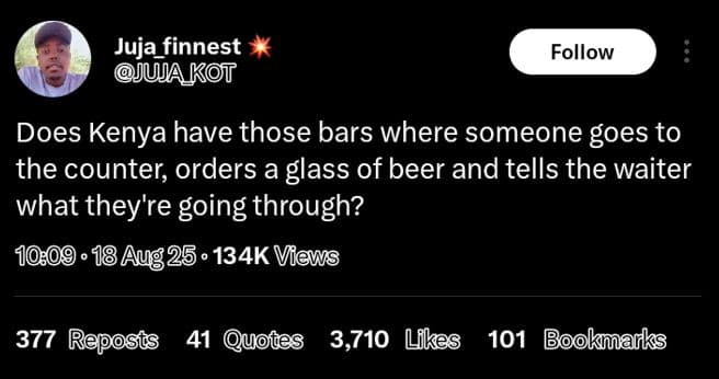 Juja_finnest juja kot follow does kenya have those bars where someone goes to th