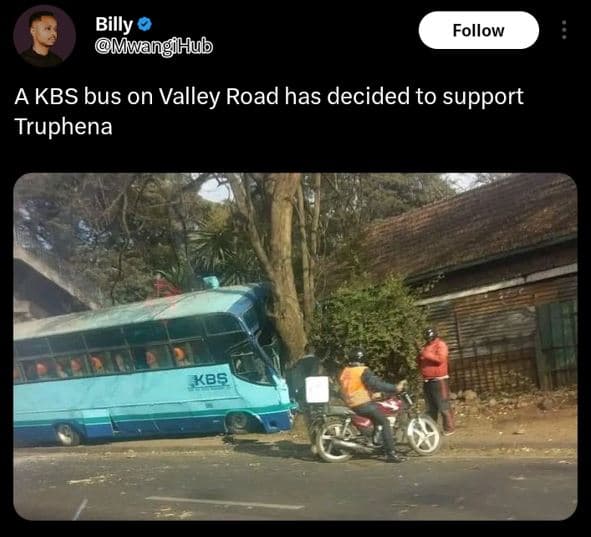 Billy mlwangihub follow a kbs bus on valley road has decided to support truphena