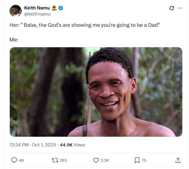 Keith namu keithnamu her babe, the gods are showing me you're going to be a dad