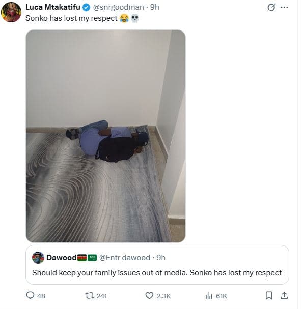 Luca mtakatifu snrgoodman 9h sonko has lost my respect dawoo entr_dawood should