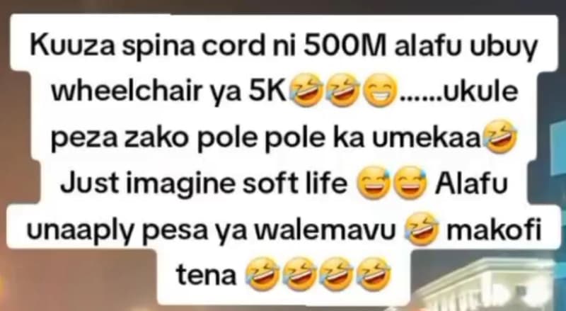 Kuuza spina cord ni 5oom alafu ubuy wheelchair ya 5k 26 ukule peza zako pole pol