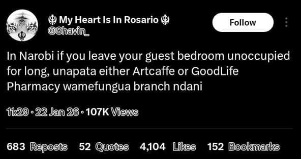 My heart is in rosario shavin_ follow in narobi if you leave your guest bedroom