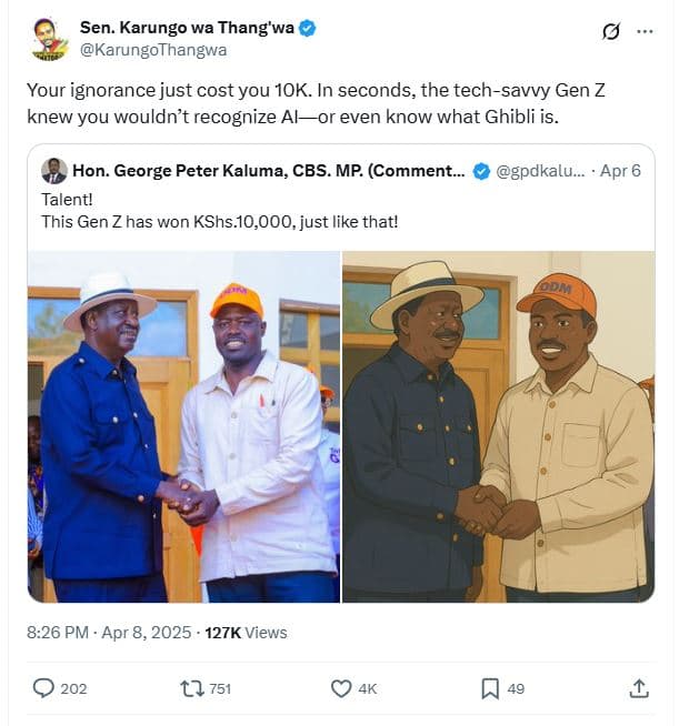 Sen. karungo wa thang'wa karungothangwa your ignorance just cost you 1ok. in sec