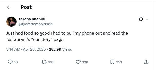 Post serena shahidi glamdemon2004 just had food s0 good had to pull my phone out