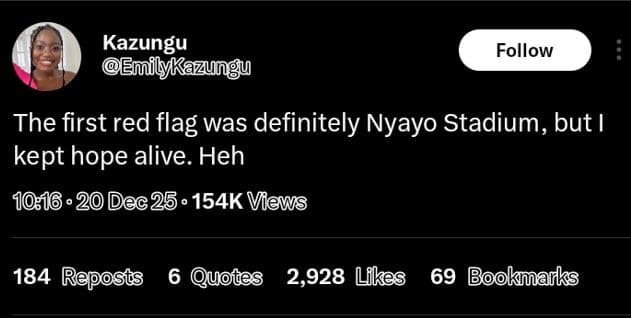 Kazungu emilykazungu follow the first red flag was definitely nyayo stadium but