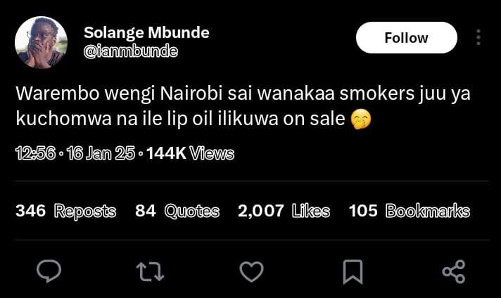 Solange mbunde iannbunde follow warembo wengi nairobi sai wanakaa smokers juu ya