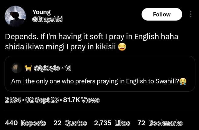 Young brayohki follow depends. if im having it soft i pray in english haha shida