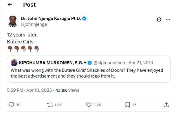 Post dr. john njenga karugia phd. johnnjenga 12 years later. butere girls. kipch