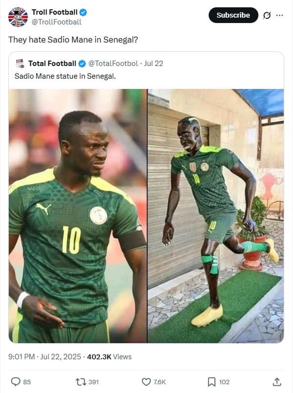 Troll football trollfootball subscribe they hate sadio mane in senegal? total fo