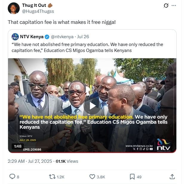 Thug it out hugs4thugss that capitation fee is what makes it free nigga! ntv ken