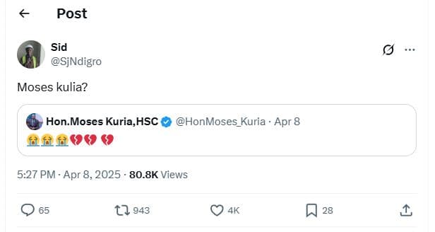 Post sid sjndigro moses kulia? hon moses kuria,hsc honmoses_kuria apr 8 5.27 pm
