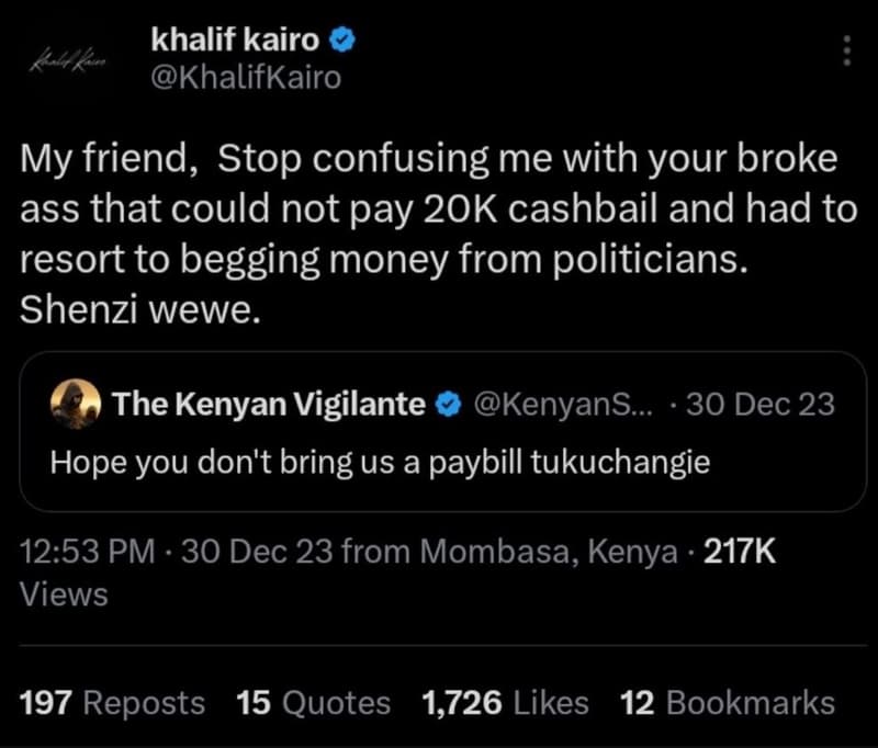 Khalif kairo khalifkairo aaa my friend, stop confusing me with your broke ass th
