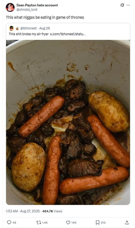 Sean payton hate account chrollo_lorc this what niggas be eating in game of thro