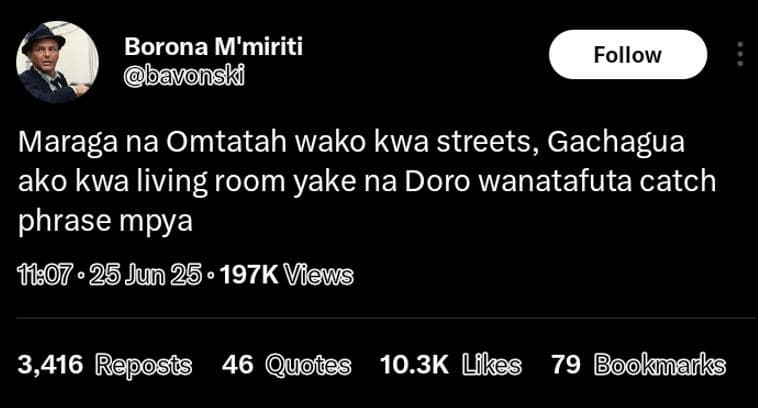 Borona mmiriti bavonski follow maraga na omtatah wako kwa streets, gachagua ako