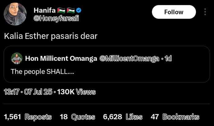 Hanifa honeyfarsafi follow kalia esther pasaris dear hon millicent omanga millfc