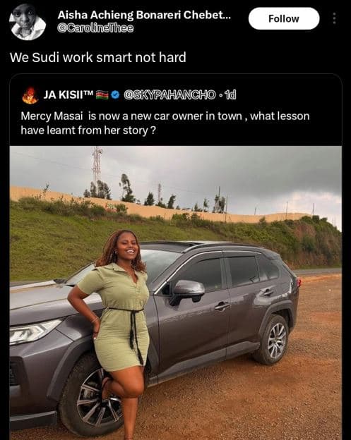 Aisha achieng bonarer chebet garolinethee follow we sudi work smart not hard ja