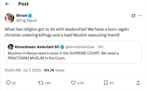 Post mirish eng_ngure what has religion got to do with leadership? we have a bor