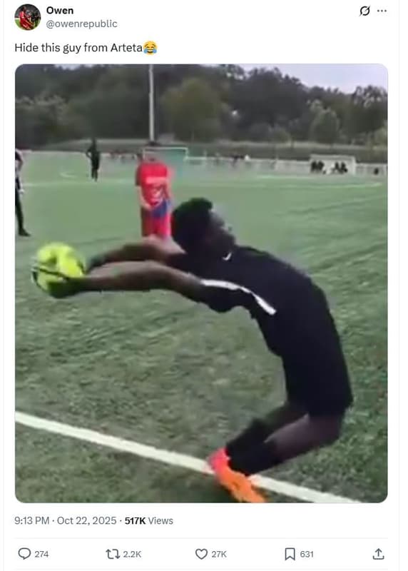 Owen owenrepublic hide this guy from arteta 9.13 pm oct 22, 517k views 274 t2 2.