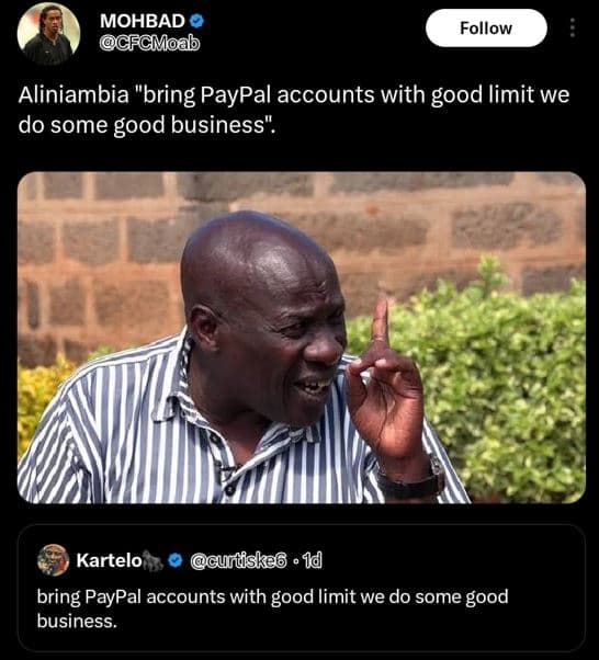 Mohbad cfcmoab follow aliniambia bring paypal accounts with good limit we do som