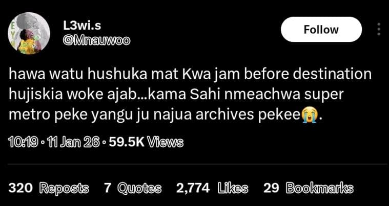 L3wi.s mnauwoo follow hawa watu hushuka mat kwa jam before destination hujiskia