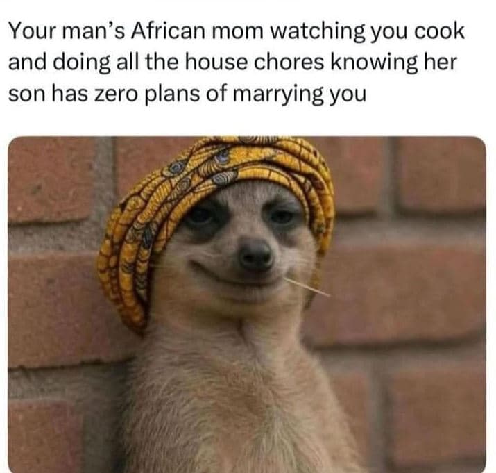Your man's african mom watching you cook and doing all the house chores knowing
