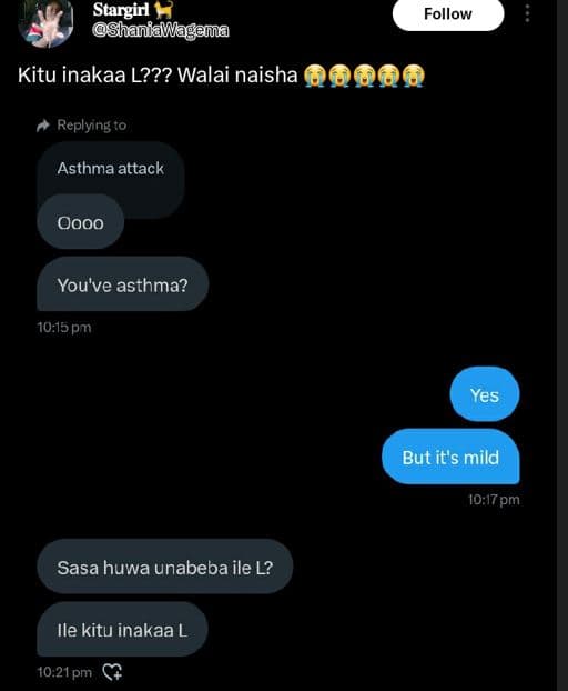 Stargirl shaniawlagema follow kitu inakaa l??? walai naisha replying to asthma a