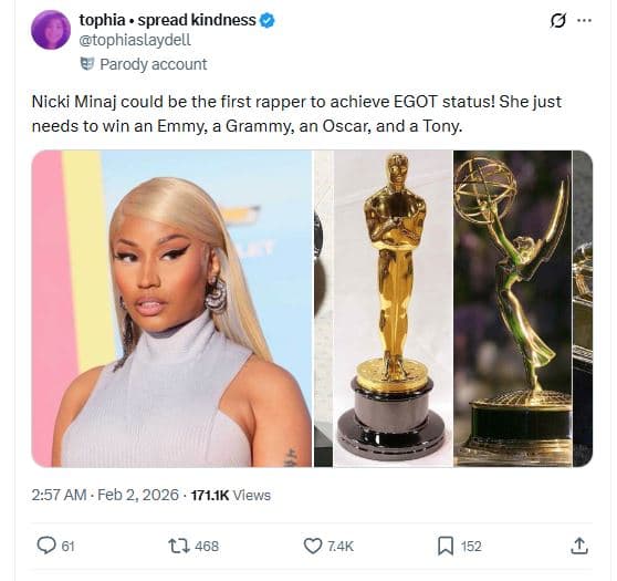 Tophia . spread kindness tophiaslaydell parody account nicki minaj could be the