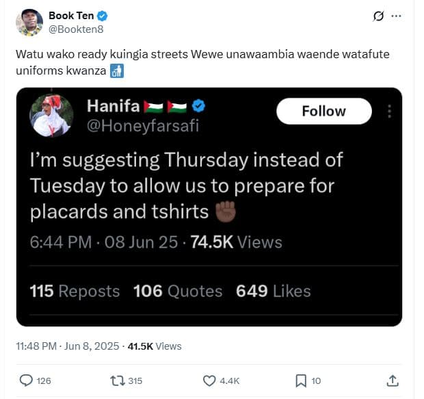 Book ten bookteng watu wako ready kuingia streets wewe unawaambia waende watafut