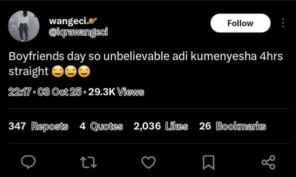 Wangeci iqravangeci follow boyfriends day so unbelievable adi kumenyesha 4hrs st