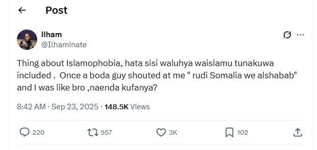 Post ilham ilhaminate thing about islamophobia hata sisi waluhya waislamu tunaku
