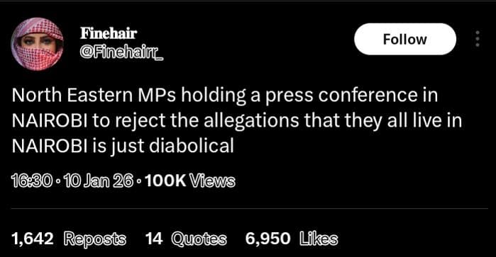 Finehair finehain_ follow north eastern mps holding a press conference in nairob