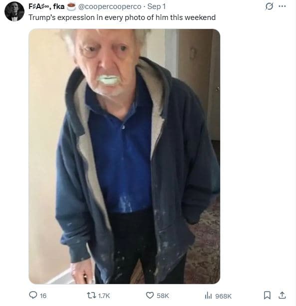 Faxc , fka coopercooperco sep trump's expression in every photo of him this week