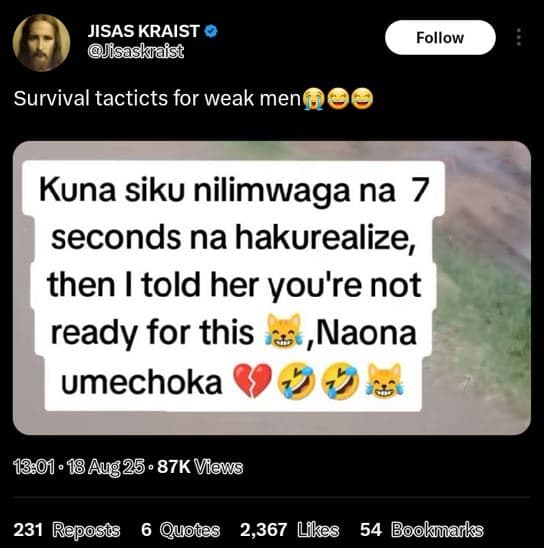 Jisas kraist isaskiaist follow survival tacticts for weak menq kuna siku nilimwa