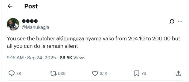 Post 000o manukagia you see the butcher akipunguza nyama yako from 204.10 to 200