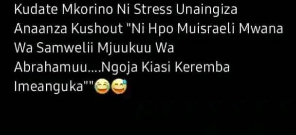 Kudate mkorino ni stress unaingiza anaanza kushout ni hpo muisraeli mwana wa sam