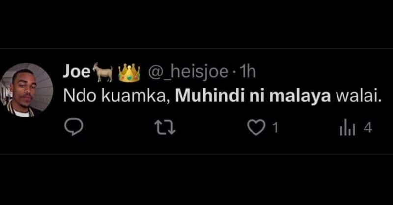 Joe heisjoe ih ndo kuamka muhindi ni malaya walai. 12 1 ılu 4