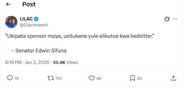 Post lilac lilacmwesh ukipata sponsor mpya, usitukane yule alikutoa kwa bedsitte