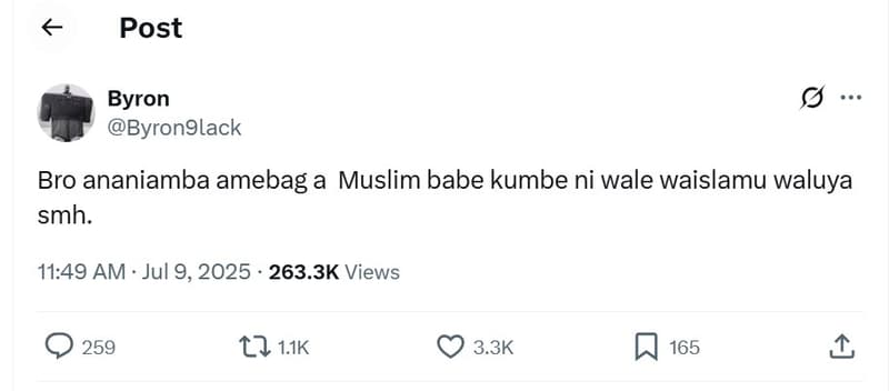 Post byron byronglack bro ananiamba amebag a muslim babe kumbe ni wale waislamu