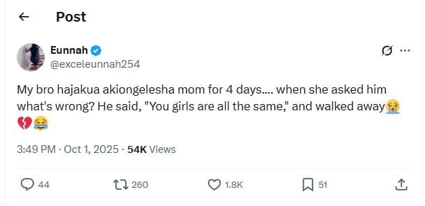 Post eunnah exceleunnah254 my bro hajakua akiongelesha mom for 4 days_ when she