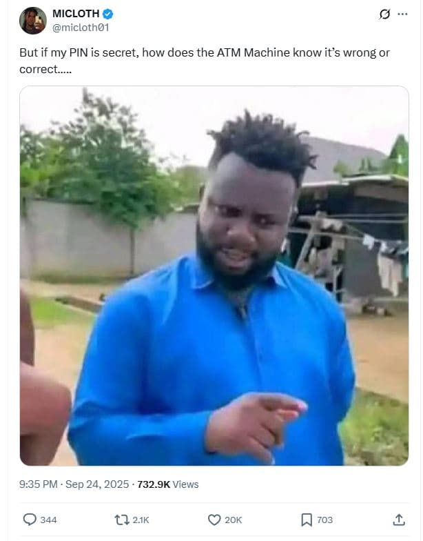 Micloth micloth01 but if my pin is secret, how does the atm machine know its wro