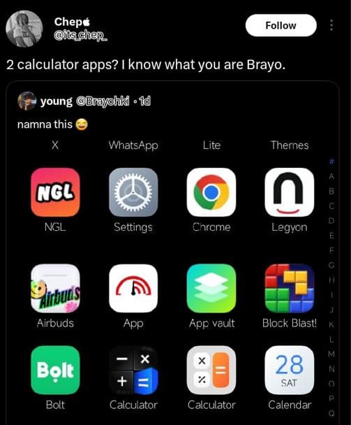 Chep ischep follow 2 calculator apps? know what you are brayo. young brayohki 1d