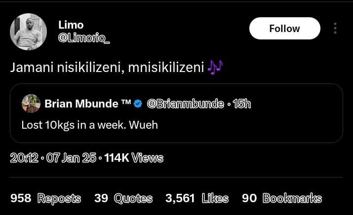 Limo limori_ follow jamani nisikilizeni, mnisikilizeni brian mbunde tm brianmbun